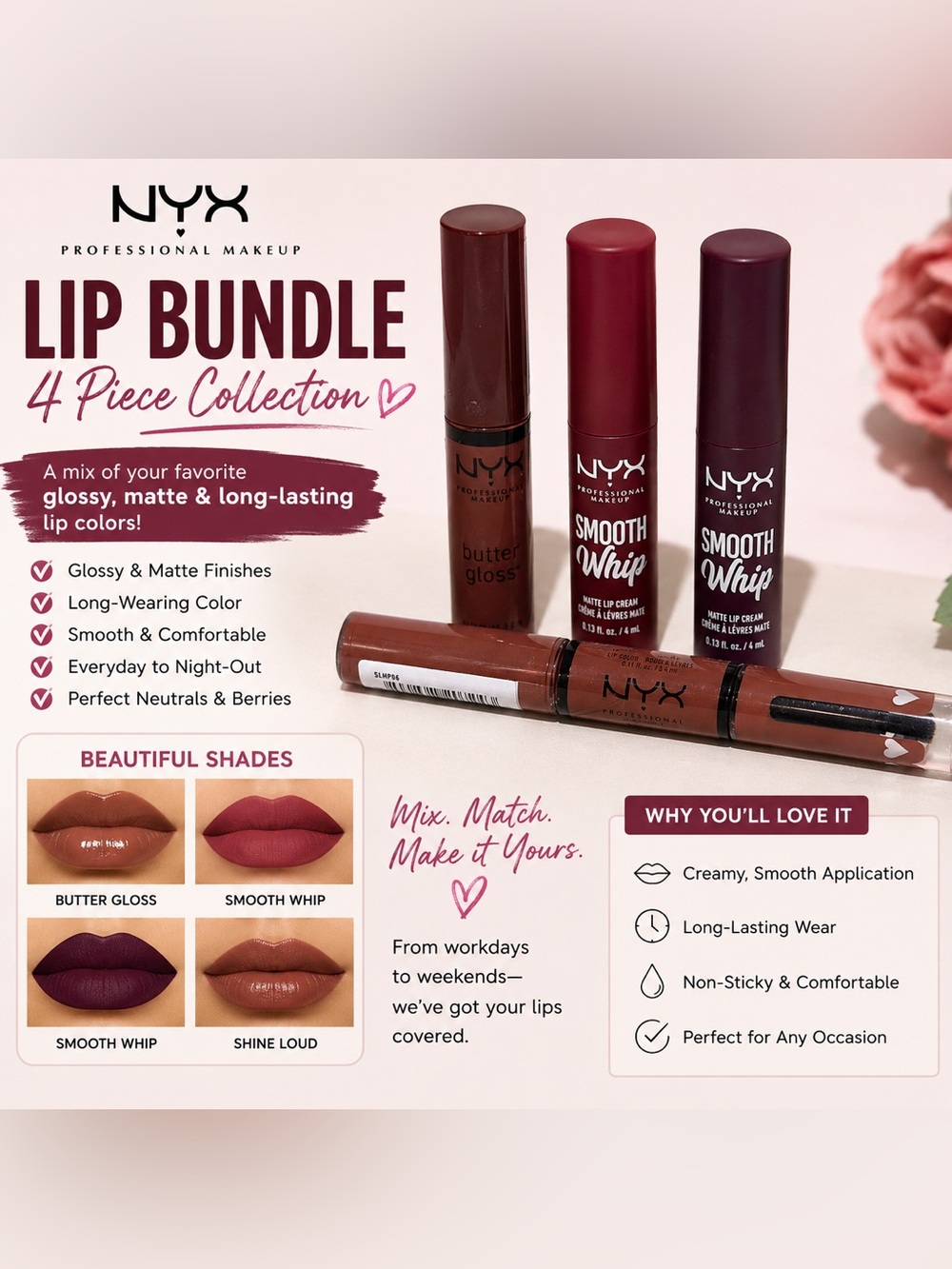 NYX Lip Bundle - Berry, Plum & Warm Brown Shades
